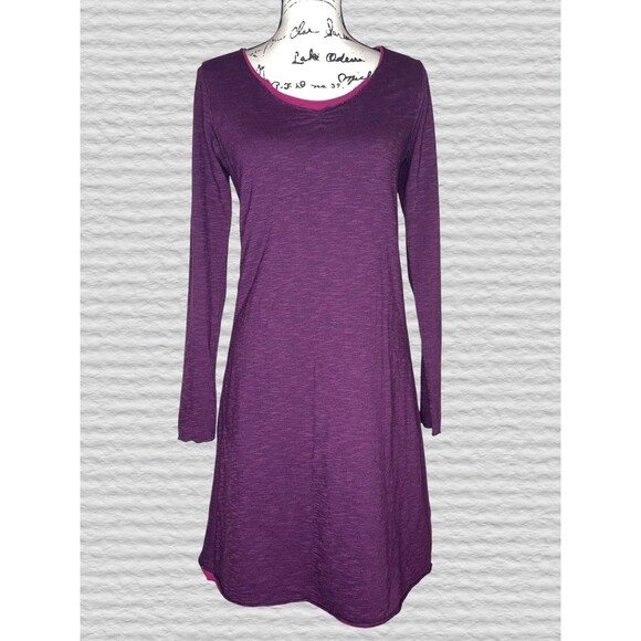 Horny Toad Organic Cotton Midi Dress Size MED Burgundy Double Layer Stretch Raw - Picture 1 of 8